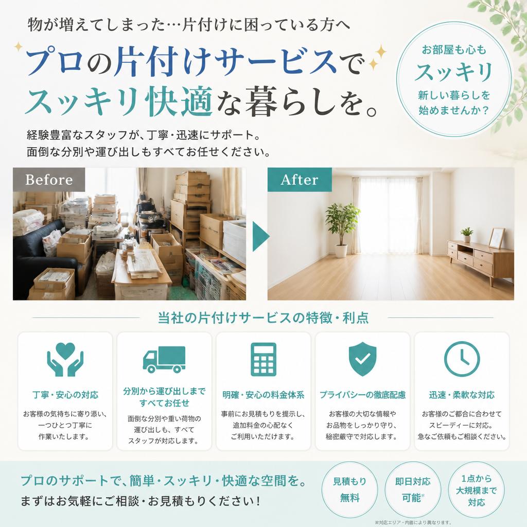 片付けサービスのご利用を！